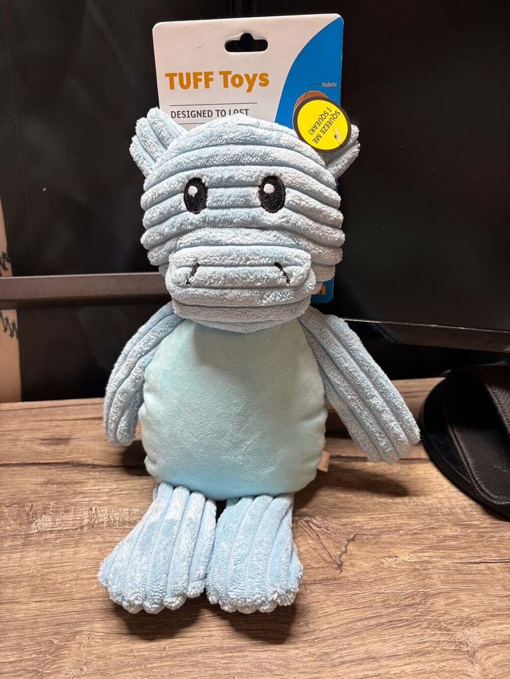 TUFF Toys Corduroy Sitting Hippo Plush Dog Toy Blue